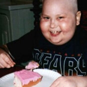 fat kid with cake